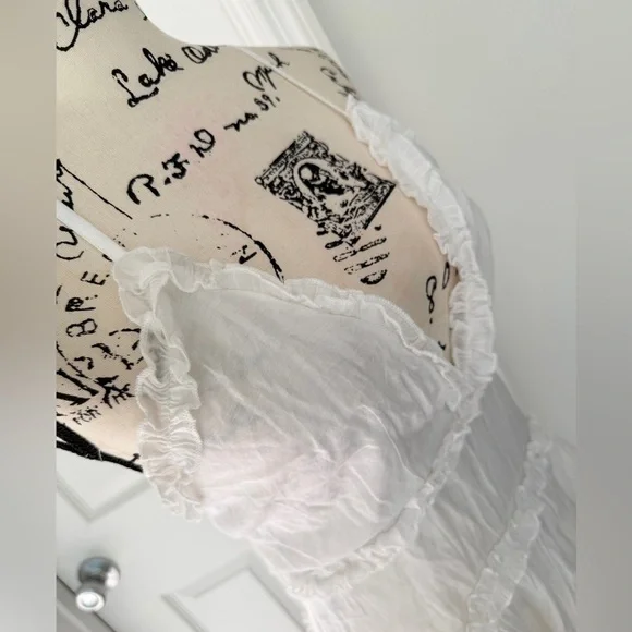Polly Drawing Swing Dress White Ruffles Plunge Babydoll Sz 6 Flowy Fairy Core - Picture 7 of 16